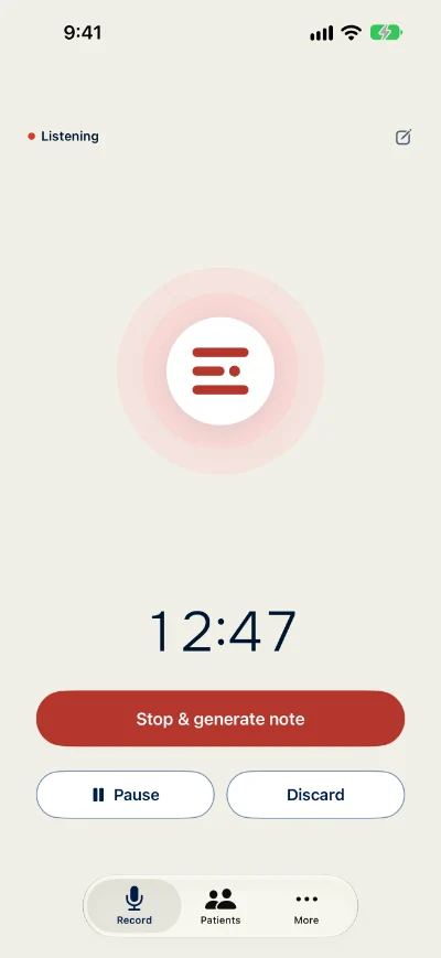 Claro on iPhone, listening during a consult.