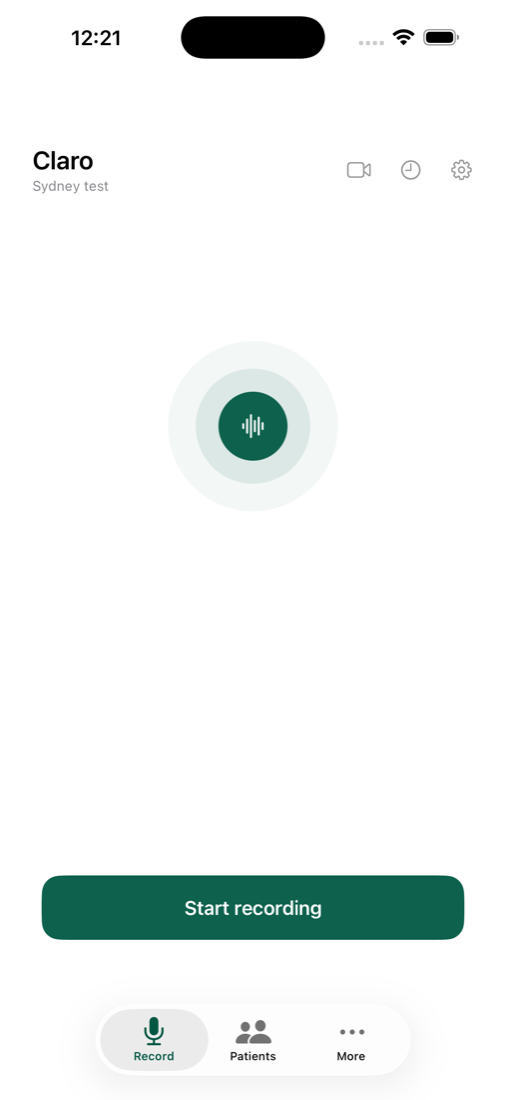 The Claro iPhone app, ready to start a consult.